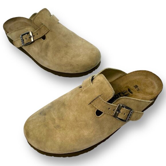 Naot Leather Buckled Classic Spring Clogs Womens Size 7 Tan Slip-On Comfort EUC - Picture 1 of 11